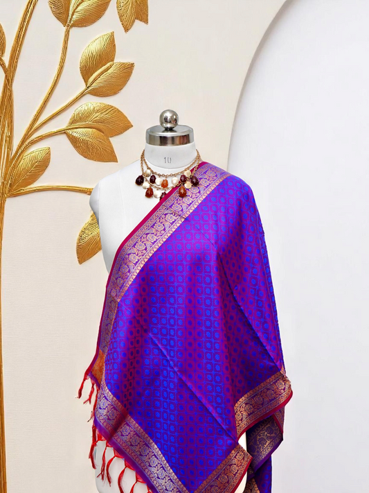 Noorā – Festive Brocade Zari Stole Set of 2 (Rani Pink & Peacock Blue)