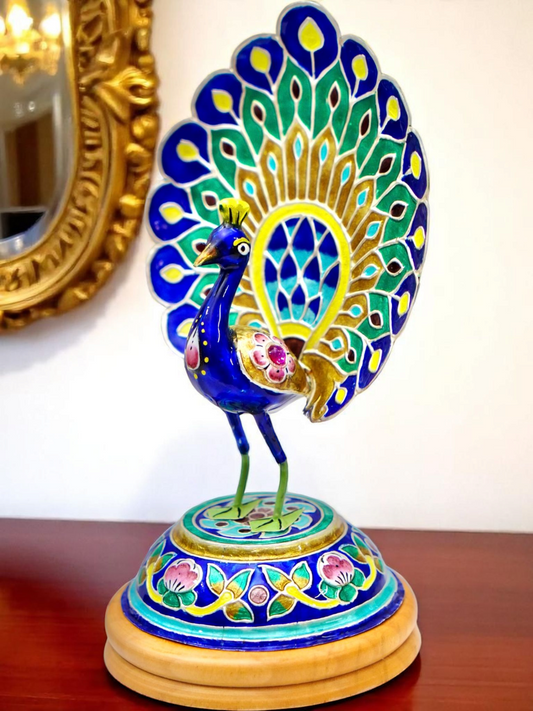 ShubhMayur | Silver Peacock Figurine in Gulabi Meenakari (GI Tagged)