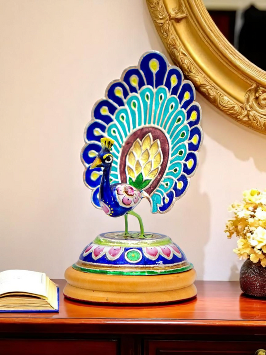 Mayurprabha | Gulabi Meenakari Silver Peacock Figurine (GI Tagged)