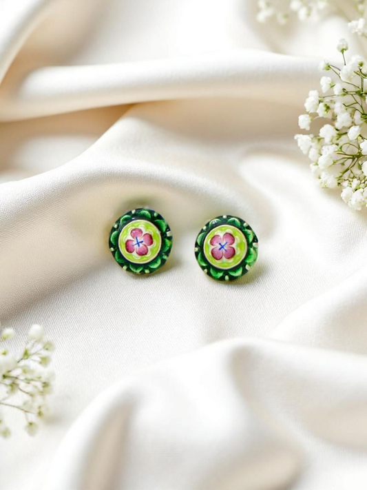 Meena Phool Studs | Handcrafted Gulabi Meenakari on Silver (GI Tagged)