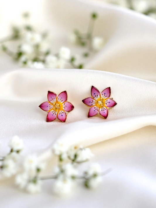 Petals of Banaras | Silver Lotus Studs in Gulabi Meenakari Enamel (GI Tagged)