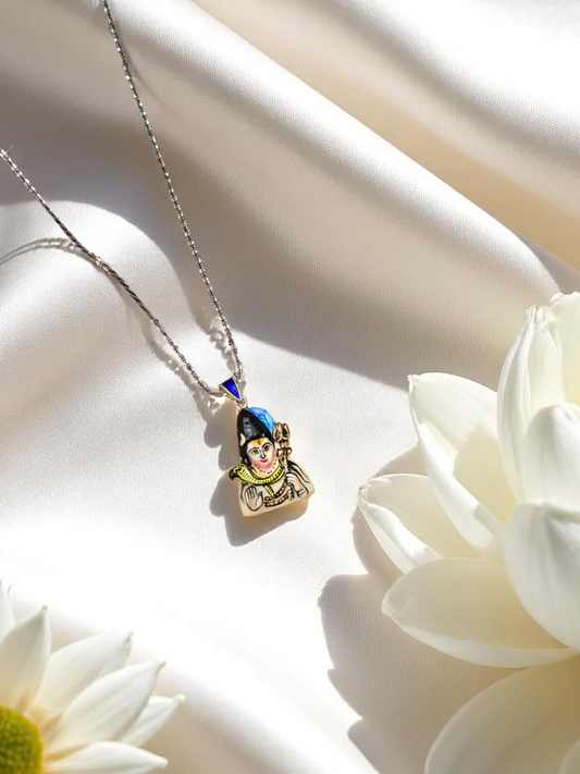 Lord Shiva Meenakari Pendant in Silver | Handcrafted by Varanasi Artisans (GI Tagged)