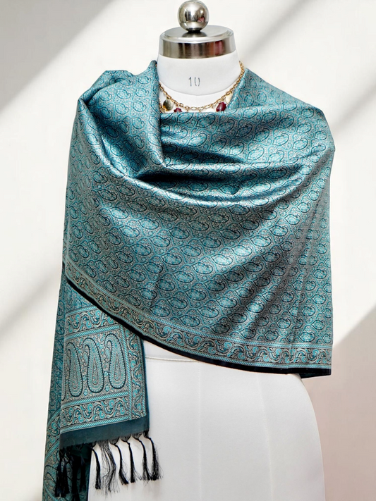 Neelira – The Radiance of PurityBanarasi Pure Katan Silk Resham Brocade Stole / Scarf / Shawl