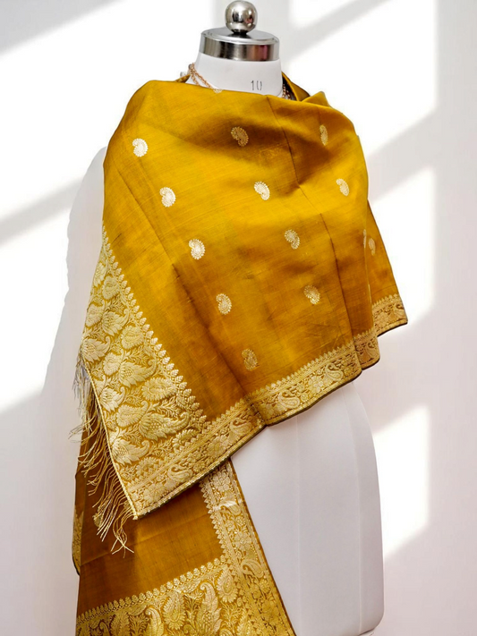 Sūryalekha – The Golden Trace of Dawn| Banarasi Brocade Stole made with Pure Mulberry Katan Silk and Zari Work