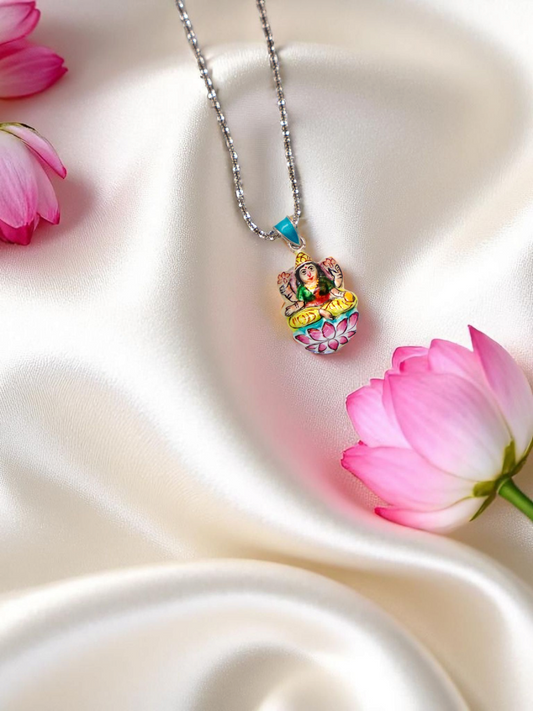 Divine Lakshmi Pendant | Hand-Crafted Silver Enamel Jewelry (GI Tagged)
