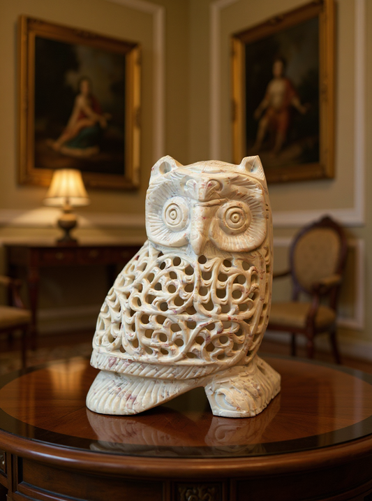 Vidhilakshmi Ulūka Pair – Guardians of Wisdom and Prosperity | Varanasi Stone Carving (GI Tagged)