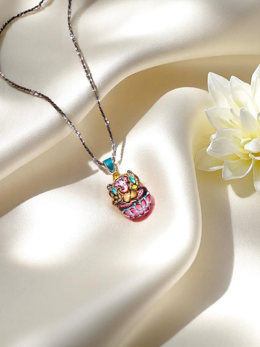 Divine Ganesh Pendant | Hand-crafted Silver Enamel Jewelry (GI Tagged)