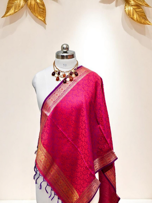 Noorā – Festive Brocade Zari Stole Set of 2 (Rani Pink & Peacock Blue)