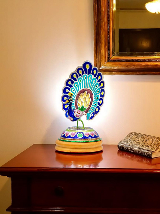 Silver Gulabi Meenakari peacock figurine – handcrafted in Varanasi with heritage lotus enamel detailing