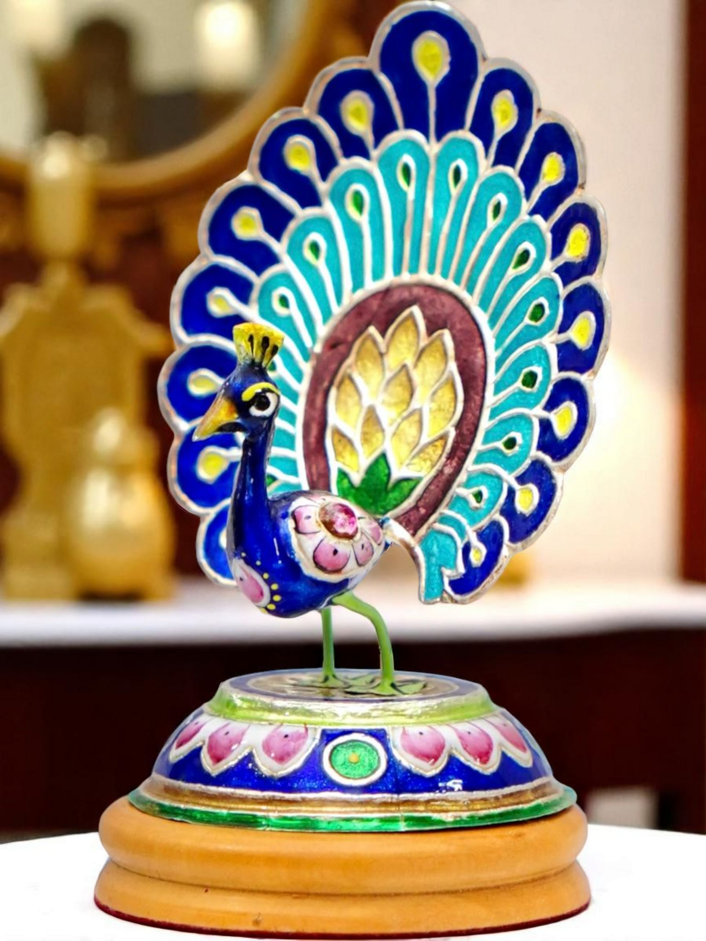 Mayurprabha | Gulabi Meenakari Silver Peacock Figurine (GI Tagged)