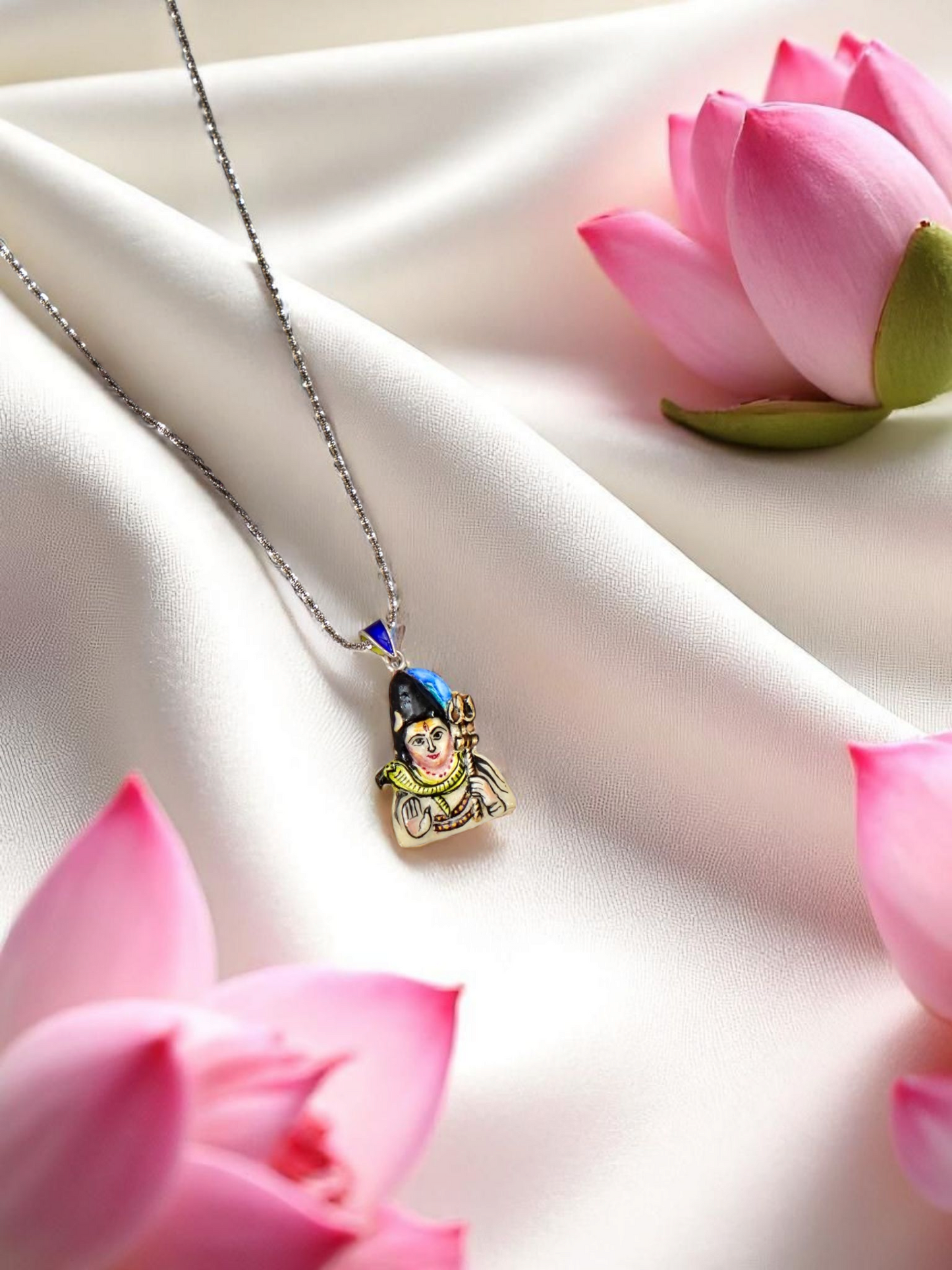 Lord Shiva Meenakari Pendant in Silver | Handcrafted by Varanasi Artisans (GI Tagged)