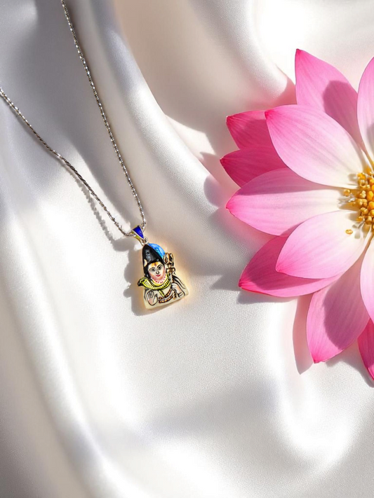 Lord Shiva pendant in silver with heritage Gulabi Meenakari detailing, handcrafted in Varanasi
