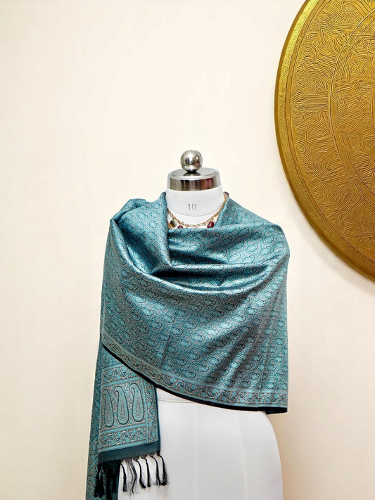 Neelira – teal pure Katan silk stole from Varanasi, crafted in soft radiant silk