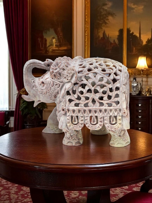 Saanvi Gaj – hand-carved stone elephant figurine from Varanasi, symbol of sacred strength

