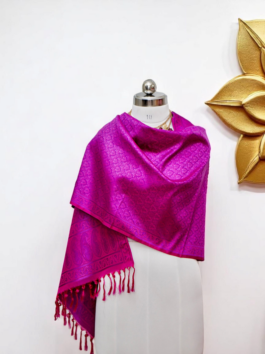 Arohā – magenta pure Katan silk stole from Varanasi, woven with graceful strength