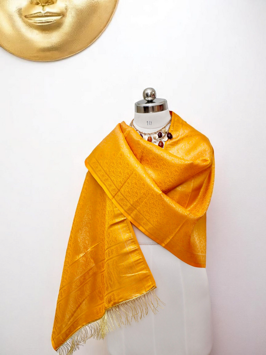 Bhāskarī – radiant pure Katan silk stole from Varanasi, inspired by the brilliance of the sun
