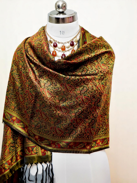 Vasundharā – The Grace of the Earth Goddess | Banarasi Pure Jamawar Silk Stole/ Scarf/ Shawl