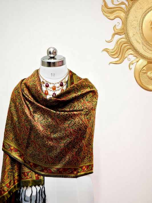 Vasundharā – pure Jamawar silk stole from Varanasi, woven with earthy elegance and heritage motifs