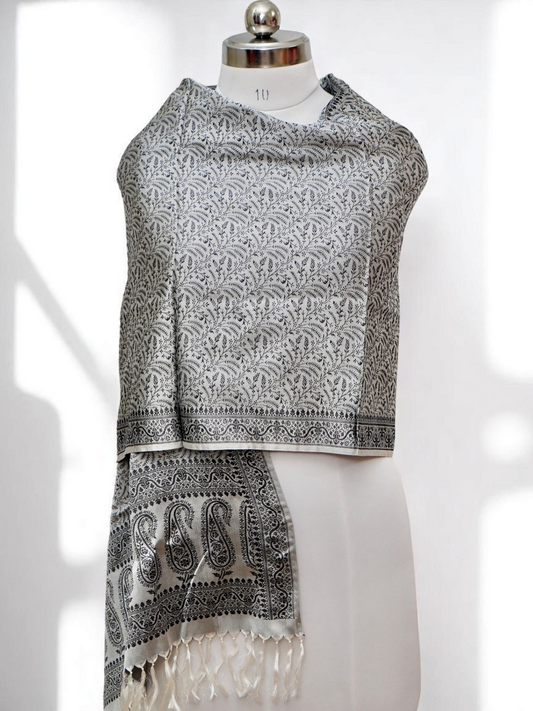  Shwetark – The Moonlit Mind | Banarasi Pure Silk Stole/Scarf/ Shawl