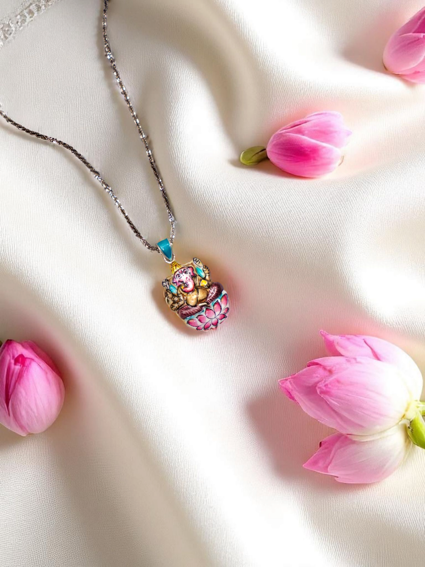 Divine Ganesh Pendant | Hand-crafted Silver Enamel Jewelry (GI Tagged)